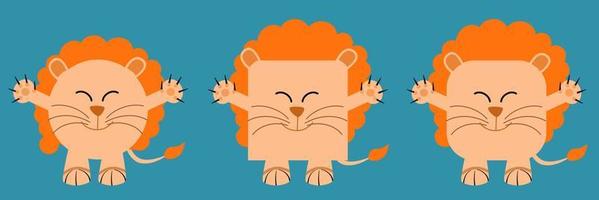 A set of animals of square and round shape. Vector illustration of a lion