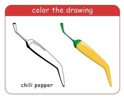 Coloring book for children. Yellow Chilli in color and black and white. vector
