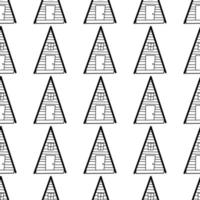 Seamless vector pattern of contour houses in doodle style on a white background.