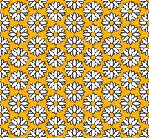 groovy background. Seamless bright repeat pattern of simple blooming flowers in 1970s psychedelic hippie style. graphic decor ornament in retro design. vector illustration