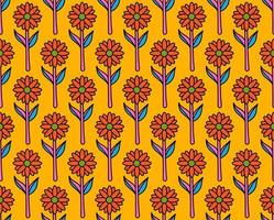 groovy background. Seamless bright repeat pattern of simple blooming flowers in 1970s psychedelic hippie style. graphic decor ornament in retro design. vector illustration