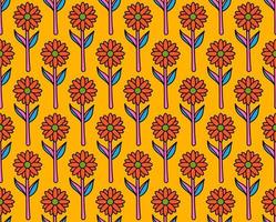 groovy background. Seamless bright repeat pattern of simple blooming flowers in 1970s psychedelic hippie style. graphic decor ornament in retro design. vector illustration