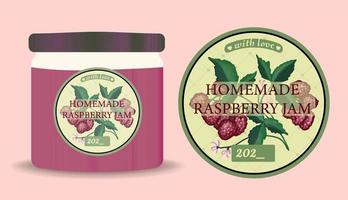 Label for homemade jam. raspberry jam packaging. Vector raspberry