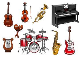 Funny musical instruments cartoon characters vector