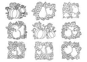 Fruit and vegetable compositions in retro sketch style vector