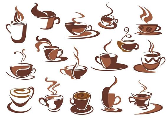 Hot coffee icons and symbols