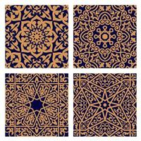 Arabic geometric seamless patterns with foliage elements vector