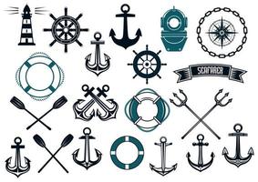 Nautical themed design elements vector