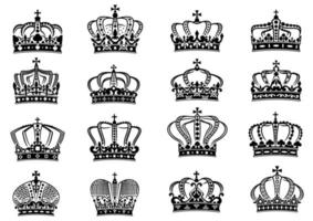 Royal crowns set in black on white background vector