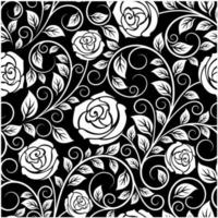 White roses seamless pattern on black background vector