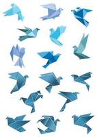 pájaros voladores azules estilizados de papel de origami vector