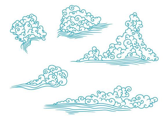 Blue and fluffy clouds set