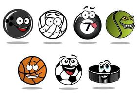 Cartoon hockey puck and sporting balls mascots vector
