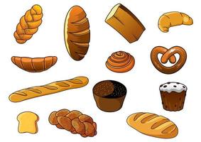 dibujos animados de diferentes tipos de pan y pasteles vector