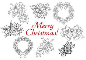 Christmas and New Year holiday decorations set vector