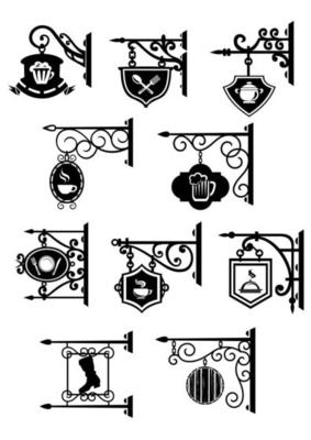Street signboards with forged brackets