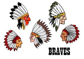 Indian brave chief portraits set vector