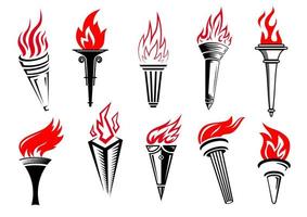 Torches with red flame icon set vector