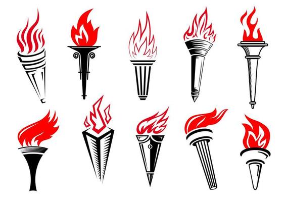 Torches with red flame icon set