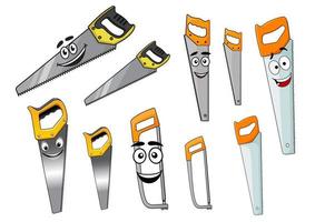 Cute cartoon hand saws with serrated blade vector