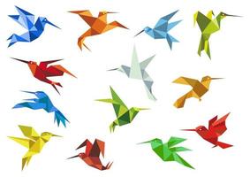 Abstract origami hummingbirds design elements vector