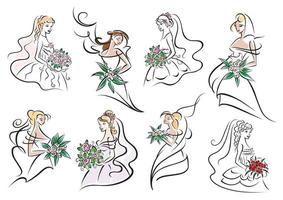 Brides and bridesmaids in wedding dresses vector