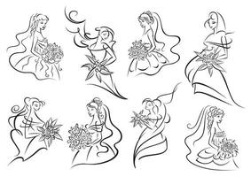 Brides and bridesmaids in wedding outfits vector