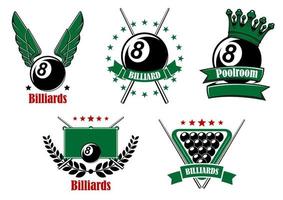 Billiards and pool emblems with cues vector