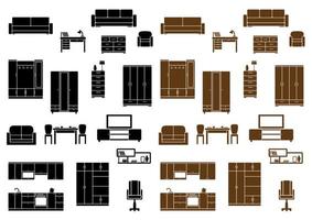 conjunto de iconos planos de muebles vector