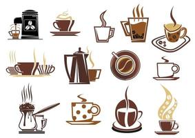 Brown coffee icons vector