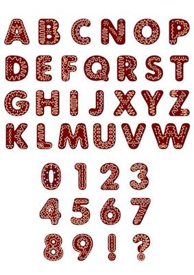 Gingerbread cookie alphabet and numerals