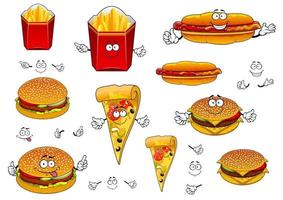 Fast food french fries, pizza, hotdog and burgers vector