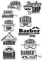 logotipo y emblemas de la barbería vintage negra vector