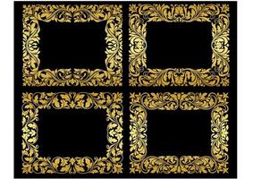 marcos florales dorados sobre fondo negro vector