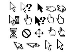 Pixel cursor icons in black and white vector