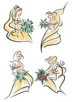 Blonde brides in doodle sketch style vector