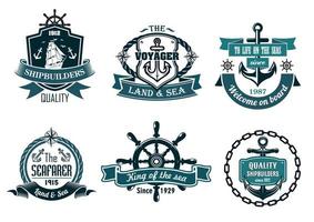 banners o iconos de temática náutica y de vela azul vector