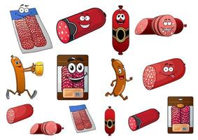 Cartoon wurst, sausage and salami characters vector