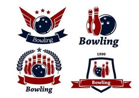 Bowling themed emblems and icons vector