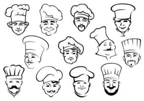 chefs multiétnicos en toques en estilo boceto vector