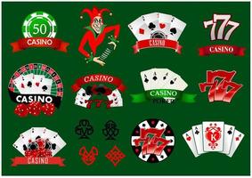 Set of colorful casino icons and emblems vector