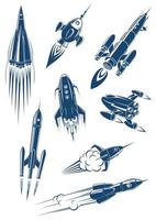 Cartoon spaceships and rockets in space vector