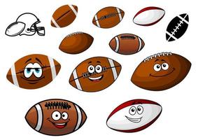 Cartoon footballs and rugby balls characters vector