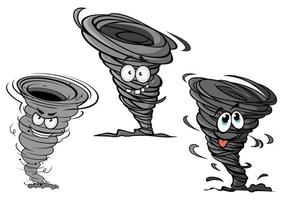 Cartoon hurricane, tornado and typhoon characters vector