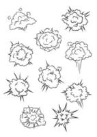 Assorted cartoon explosion effects and clouds vector