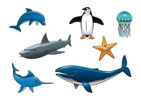 personajes de animales de colores de la fauna marina vector