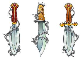 Cartoon ancient daggers with barbed wire vector