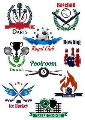 Sporting game emblems with heraldic elements