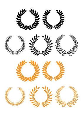 Heraldic set of foliate and laurel wreaths