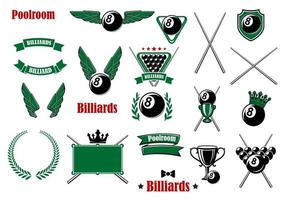 Billiards, pool and snooker game items vector